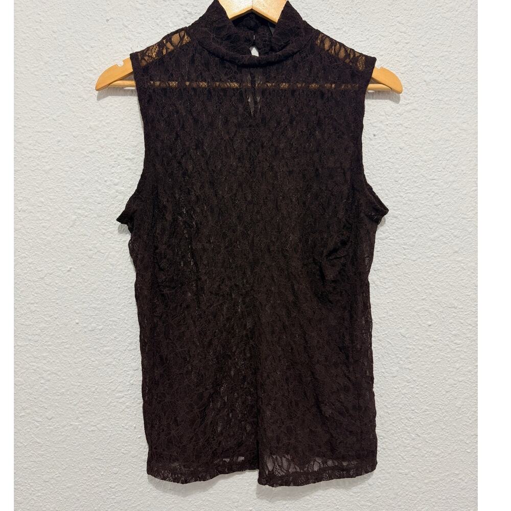 Sheer Brown Lace Tank Top High Neck Fairy Glam Regency Going Out Euro